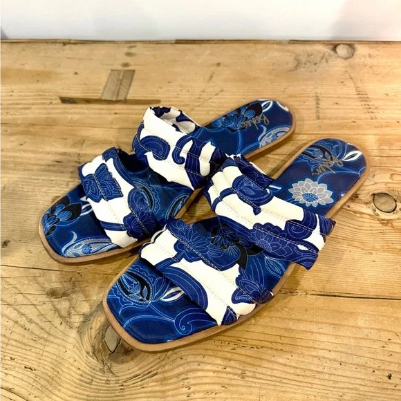 Boden Silk Printed Navy and White Floral Sandals - Picture 2 of 9